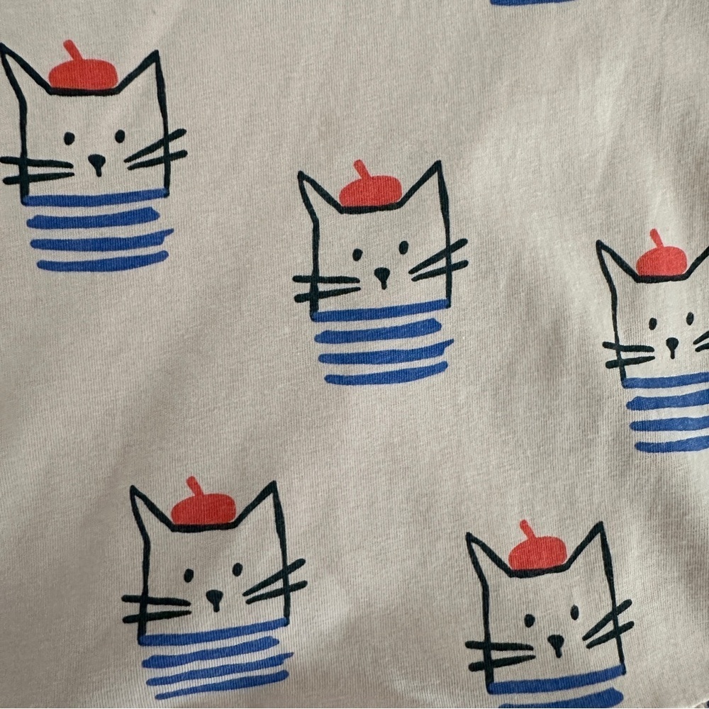 Tea Collection Light peach dress -French Cats with Red berets - Picture 2 of 4